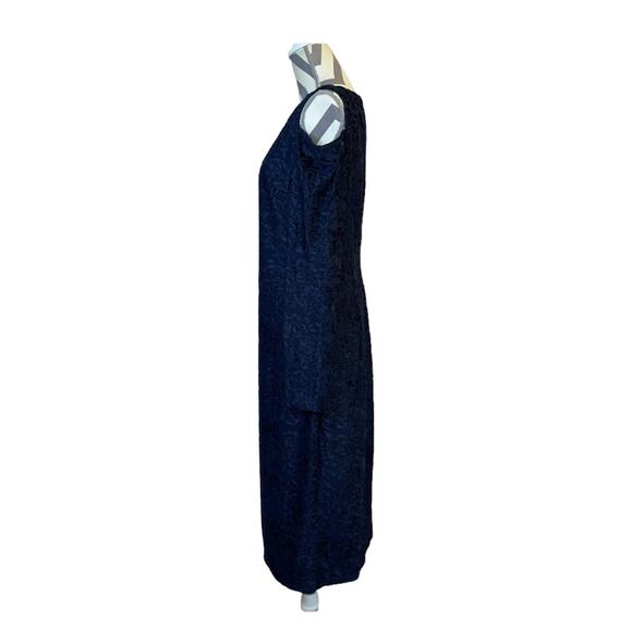 Maggy London Off shoulder Long sleeve Velvet Navy Midi Women's Sheath Dress 14 - Picture 5 of 9